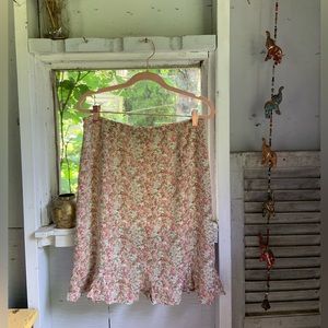 Y2K Pastel Floral Silk Pencil Skirt